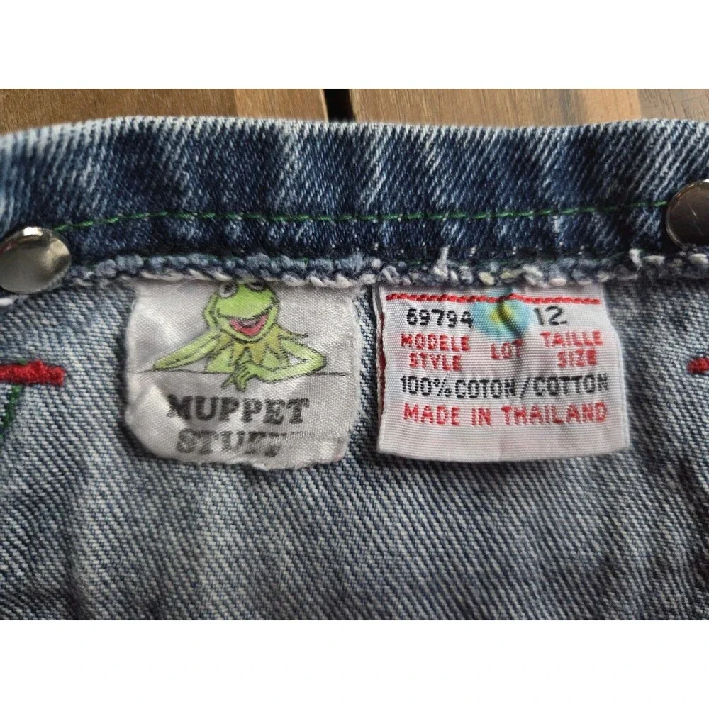 Vintage Muppet Stuff Kermit The Frog Denim Overalls Size 12M